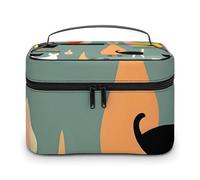 DWTJKMS Mid-Century Modern Art Cats Makeup Bag, Cosmetic Organizer Case Large Portable Capacity Make Up Bags Women Travel Toiletry Bags with Handle And Divider