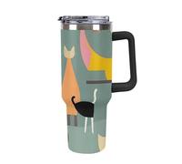 DWTJKMS Mid-Century Modern Art Cats Stainless Steel Tumbler 40 Oz Leak-proof Large Capacity Car Cup with Handle Straw Double Wall Vacuum Insulated Cup Reusable Keeps Cold Or Hot Black-style