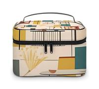 DWTJKMS Mid Century Modern Makeup Bag, Cosmetic Organizer Case Large Portable Capacity Make Up Bags Women Travel Toiletry Bags with Handle And Divider