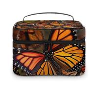 DWTJKMS Monarch Butterflies Makeup Bag, Cosmetic Organizer Case Large Portable Capacity Make Up Bags Women Travel Toiletry Bags with Handle And Divider