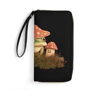 DWTJKMS Mushroom House And Frog Long Wallet Slim PU Leather Wallets for Men Women Minimalist Wallet with Card Slots, white, 19.7x10.5cm