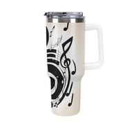 DWTJKMS Music Note Stainless Steel Tumbler 40 Oz Leak-proof Large Capacity Car Cup with Handle Straw Double Wall Vacuum Insulated Cup Reusable Keeps Cold Or Hot White-style