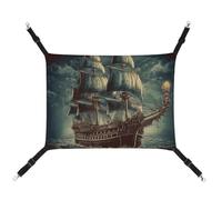 DWTJKMS Nautical Vintage Sailing Pirate Ship Cat Hammock Soft Sleeping Hammocks Adjustable Pet Hammock All Season Use for Cats, Ferret, Puppy, Rabbits, Small Animals (Classical)