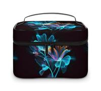 DWTJKMS Neon Flowers Makeup Bag, Cosmetic Organizer Case Large Portable Capacity Make Up Bags Women Travel Toiletry Bags with Handle And Divider