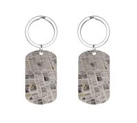 DWTJKMS Newspaper Keychain Stainless Steel Funny Key Finder Cute Pattern Keyring Bag Charms Key Pendants Metal Car Key Chains Purse Accessories Gift for Men Women, Silver, 5x2.8cm
