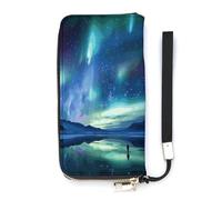 DWTJKMS Northern Lights Long Wallet Slim PU Leather Wallets for Men Women Minimalist Wallet with Card Slots, white, 20x10.5cm