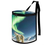 DWTJKMS Northern Lights Polar Bear Car Trash Can with Lid Large Capacity Hanging Auto Trash Bin Leak-Proof Waterproof Trash Bin Cars Must Haves Interior Accessories