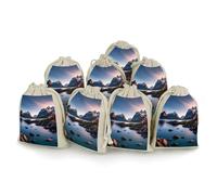 DWTJKMS Norway Islands Gift Pouches 8PCS Portable Small Drawstring Storage Bags Pouches Reusable Cotton Linen Bunches Pocket For Wedding, Travel, Office, Workout (Unisex)