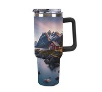 DWTJKMS Norway Islands Stainless Steel Tumbler 40 Oz Leak-proof Large Capacity Car Cup with Handle Straw Double Wall Vacuum Insulated Cup Reusable Keeps Cold Or Hot Black-style