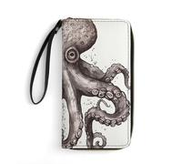 DWTJKMS Octopus Long Wallet Slim PU Leather Wallets for Men Women Minimalist Wallet with Card Slots, white, 19.7x10.5cm