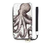 DWTJKMS Octopus Long Wallet Slim PU Leather Wallets for Men Women Minimalist Wallet with Card Slots, white, 20x10.5cm