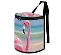 DWTJKMS One Pink Flamingo on Beach Car Trash Can with Lid Large Capacity Hanging Auto Trash Bin Leak-Proof Waterproof Trash Bin Cars Must Haves Interior Accessories