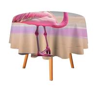 DWTJKMS One Pink Flamingo on Beach Round Tablecloth, Picnic Dinner Party Decor Table Covers Summer Fall Outdoor Circle Cover 60x60in for Wedding Birthday Patio Party