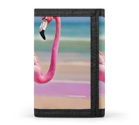 DWTJKMS One Pink Flamingo on Beach Wallet Minimalist Mens Slim Trifold Wallets Modern Fashion Wallets Anti-Theft Wallet Holds Cards And Cash