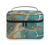 DWTJKMS Orange And Turquoise Makeup Bag, Cosmetic Organizer Case Large Portable Capacity Make Up Bags Women Travel Toiletry Bags with Handle And Divider