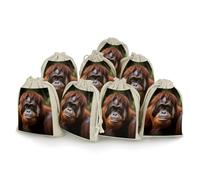DWTJKMS Orangutan Taking Photo Gift Pouches 8PCS Portable Small Drawstring Storage Bags Pouches Reusable Cotton Linen Bunches Pocket For Wedding, Travel, Office, Workout (Unisex)