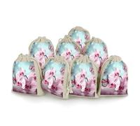 DWTJKMS Orchid Flower Butterfly Gift Pouches 8PCS Portable Small Drawstring Storage Bags Pouches Reusable Cotton Linen Bunches Pocket For Wedding, Travel, Office, Workout (Unisex)