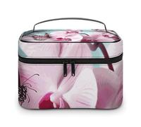 DWTJKMS Orchid Flower Butterfly Makeup Bag, Cosmetic Organizer Case Large Portable Capacity Make Up Bags Women Travel Toiletry Bags with Handle And Divider