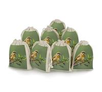 DWTJKMS Outdoor Olive Green Flowering Birds Gift Pouches 8PCS Portable Small Drawstring Storage Bags Pouches Reusable Cotton Linen Bunches Pocket For Wedding, Travel, Office, Workout (Unisex)