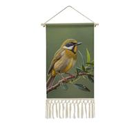 DWTJKMS Outdoor Olive Green Flowering Birds Hanging Poster, Long Vertical Wall Hanging Tapestry with Tassel Wall Art Painting Prints Hanging Banner for Living Room, Hallway, Office 10 X 19.6 in