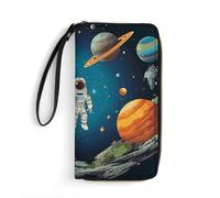 DWTJKMS Outer Space Rocket Astronaut Long Wallet Slim PU Leather Wallets for Men Women Minimalist Wallet with Card Slots, white, 19.7x10.5cm