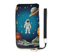 DWTJKMS Outer Space Rocket Astronaut Long Wallet Slim PU Leather Wallets for Men Women Minimalist Wallet with Card Slots, white, 20x10.5cm
