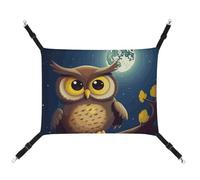 DWTJKMS Owl and Yellow Moon Cat Hammock Soft Sleeping Hammocks Adjustable Pet Hammock All Season Use for Cats, Ferret, Puppy, Rabbits, Small Animals (Classical)