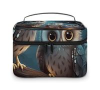 DWTJKMS Owl on Tree Makeup Bag, Cosmetic Organizer Case Large Portable Capacity Make Up Bags Women Travel Toiletry Bags with Handle And Divider
