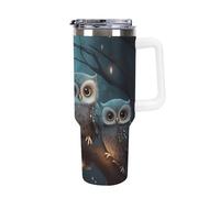 DWTJKMS Owl on Tree Stainless Steel Tumbler 40 Oz Leak-proof Large Capacity Car Cup with Handle Straw Double Wall Vacuum Insulated Cup Reusable Keeps Cold Or Hot White-style