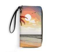 DWTJKMS Palm Tree on Beach Long Wallet Slim PU Leather Wallets for Men Women Minimalist Wallet with Card Slots, white, 19.7x10.5cm