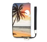 DWTJKMS Palm Tree on Beach Long Wallet Slim PU Leather Wallets for Men Women Minimalist Wallet with Card Slots, white, 20x10.5cm