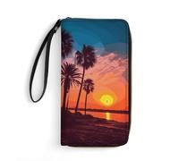 DWTJKMS Palm Tree Sunset Long Wallet Slim PU Leather Wallets for Men Women Minimalist Wallet with Card Slots, white, 19.7x10.5cm