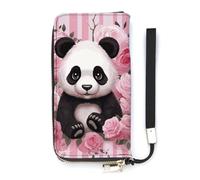 DWTJKMS Panda Rose Flowers Long Wallet Slim PU Leather Wallets for Men Women Minimalist Wallet with Card Slots, white, 20x10.5cm