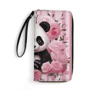 DWTJKMS Panda Rose Flowers Long Wallet Slim PU Leather Wallets for Men Women Minimalist Wallet with Card Slots, white, 19.7x10.5cm