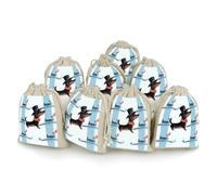 DWTJKMS Parisian Dachshund Gift Pouches 8PCS Portable Small Drawstring Storage Bags Pouches Reusable Cotton Linen Bunches Pocket For Wedding, Travel, Office, Workout (Unisex)