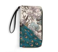 DWTJKMS Peacock Floral Long Wallet Slim PU Leather Wallets for Men Women Minimalist Wallet with Card Slots, white, 19.7x10.5cm