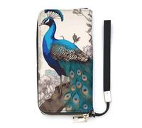 DWTJKMS Peacock Floral Long Wallet Slim PU Leather Wallets for Men Women Minimalist Wallet with Card Slots, white, 20x10.5cm