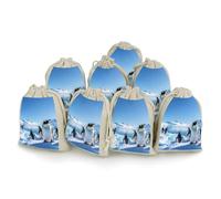 DWTJKMS Penguin Antarctica Ice Gift Pouches 8PCS Portable Small Drawstring Storage Bags Pouches Reusable Cotton Linen Bunches Pocket For Wedding, Travel, Office, Workout (Unisex)
