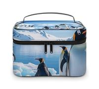 DWTJKMS Penguin Antarctica Ice Makeup Bag, Cosmetic Organizer Case Large Portable Capacity Make Up Bags Women Travel Toiletry Bags with Handle And Divider