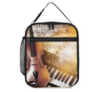 DWTJKMS Piano Violin Music Notes Insulated Lunch Bag, Leakproof Cooler Bag for Men Women, with Handle Reusable Insulated Lunch Box for Office Work Picnic