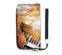 DWTJKMS Piano Violin Music Notes Long Wallet Slim PU Leather Wallets for Men Women Minimalist Wallet with Card Slots, white, 20x10.5cm