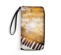 DWTJKMS Piano Violin Music Notes Long Wallet Slim PU Leather Wallets for Men Women Minimalist Wallet with Card Slots, white, 19.7x10.5cm