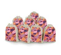 DWTJKMS Pink And Orange Pattern Gift Pouches 8PCS Portable Small Drawstring Storage Bags Pouches Reusable Cotton Linen Bunches Pocket For Wedding, Travel, Office, Workout (Unisex)