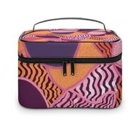 DWTJKMS Pink And Orange Pattern Makeup Bag, Cosmetic Organizer Case Large Portable Capacity Make Up Bags Women Travel Toiletry Bags with Handle And Divider