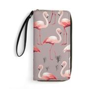 DWTJKMS Pink Flamingo Pattern Long Wallet Slim PU Leather Wallets for Men Women Minimalist Wallet with Card Slots, white, 19.7x10.5cm