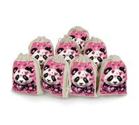 DWTJKMS Pink Panda Cotton Gift Pouches 8PCS Portable Small Drawstring Storage Bags Pouches Reusable Cotton Linen Bunches Pocket For Wedding, Travel, Office, Workout (Unisex)