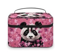 DWTJKMS Pink Panda Cotton Makeup Bag, Cosmetic Organizer Case Large Portable Capacity Make Up Bags Women Travel Toiletry Bags with Handle And Divider