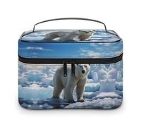 DWTJKMS Polar Bear Ice Makeup Bag, Cosmetic Organizer Case Large Portable Capacity Make Up Bags Women Travel Toiletry Bags with Handle And Divider