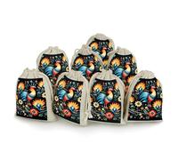 DWTJKMS Polish Folk Art Pattern Gift Pouches 8PCS Portable Small Drawstring Storage Bags Pouches Reusable Cotton Linen Bunches Pocket For Wedding, Travel, Office, Workout (Unisex)
