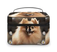 DWTJKMS Pomeranian Dog Makeup Bag, Cosmetic Organizer Case Large Portable Capacity Make Up Bags Women Travel Toiletry Bags with Handle And Divider